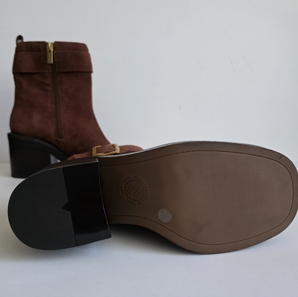 Vince Camuto Bembonie Suede Stacked Heel Bootie Buckle Ankle Boot | Sz 8, Brown - Picture 8 of 9
